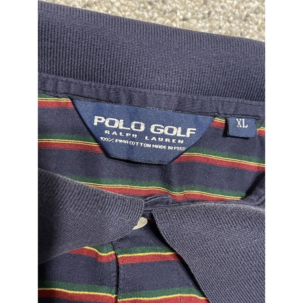 Polo Golf Ralph Lauren Polo Shirt Blue With Stripes XL Pima Cotton Made In Peru - Picture 4 of 5